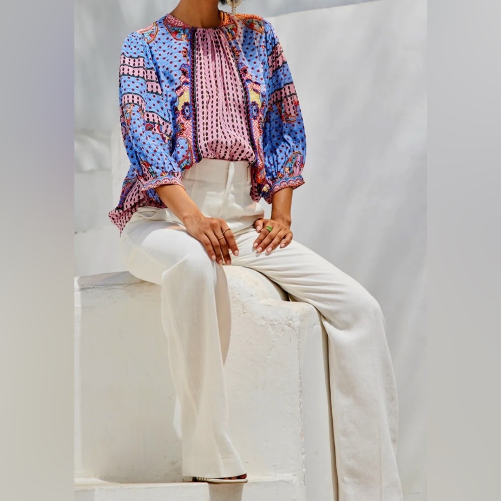 BHANUNI by JYOTI Emilia Beaded Peasant Blouse Shirt Boho Current $176 Current - Picture 3 of 16